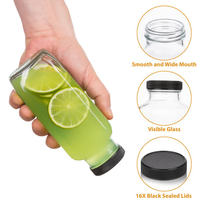 umud Juice Bottles with Lids, 16 Oz - Set of 8 - Clear Glass Jars with Caps - Reusable Empty Drink Containers for Juicing, Smoothies, Water, Milk, Kombucha Storage, Wellness Shots and More (8)