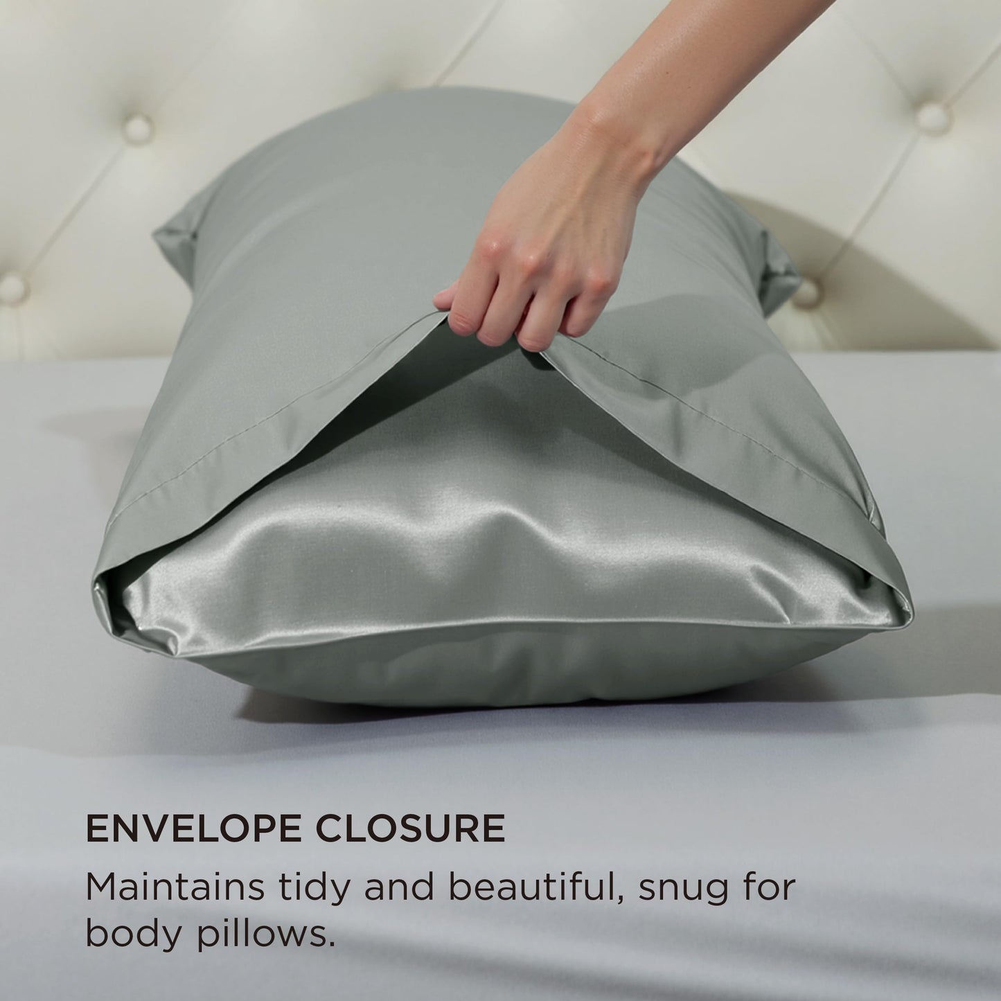 Bedsure Satin Body Pillow Pillowcase - Similar to Silk Body Pillow Cover Case with Envelope Closure,Cooling and Silky Long Pillowcase for Hair and Skin,Grey,20x54 Inches