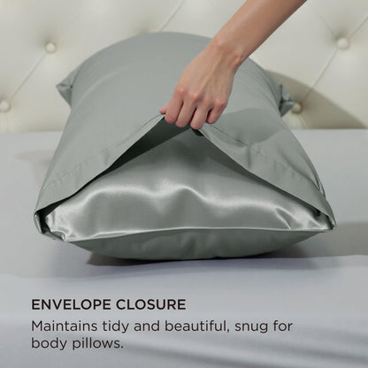 Bedsure Satin Body Pillow Pillowcase - Similar to Silk Body Pillow Cover Case with Envelope Closure,Cooling and Silky Long Pillowcase for Hair and Skin,Grey,20x54 Inches