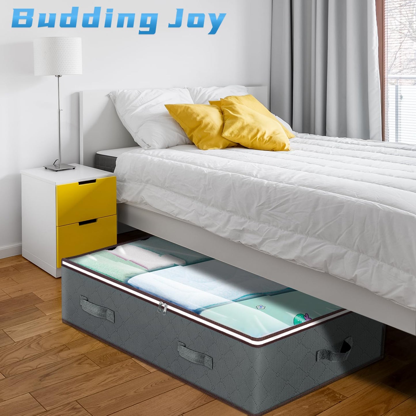 Budding Joy 90L Under Bed Storage Containers, Closet Organizers and Storage Bins, Collapsible Underbed Storage Bags for Blankets, Towels, Comforter, Sweaters, Linen Sheets, Wrapping Paper