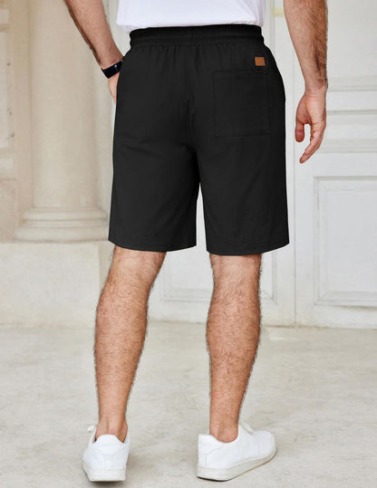 COOFANDY Men's Casual Shorts Cotton Elastic Waist Drawstring Shorts Lightweight Summer Beach Shorts Black
