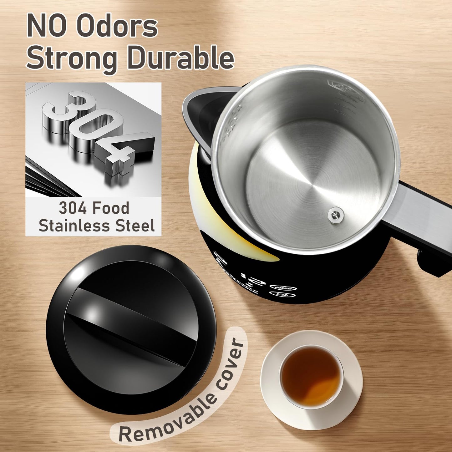 Temperature Control Electric Kettle, 5 Temp Presets, 2H Keep Warm, Cool-Touch Design with Auto Shut-Off, 1.25L Stainless Steel, Adjustable Temperature Control, 360° Rotating Base, (Black)