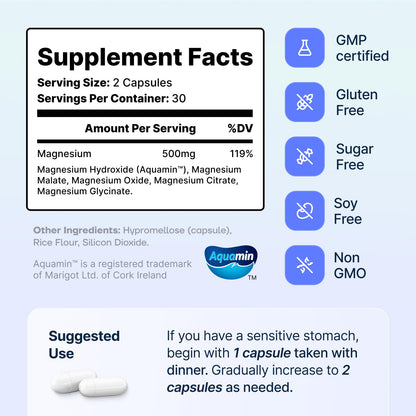Spectrum 5 Magnesium | 5-in-1 Complex + 72 Trace Minerals for Enhanced Absorption | Irish Sea Sourced | 500mg per Serving | Made in USA, Third Party Tested, GMP Certified