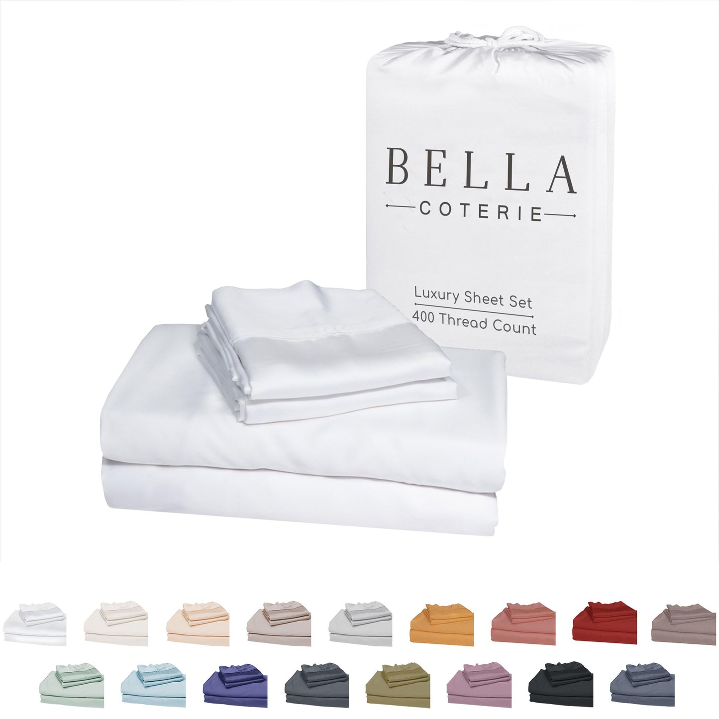 Bella Coterie Luxury Bamboo Viscose Queen Size Sheet Set | 100% Organically Grown | Ultra Soft | Cooling for Hot Sleepers | 18" Deep Pocket [White]