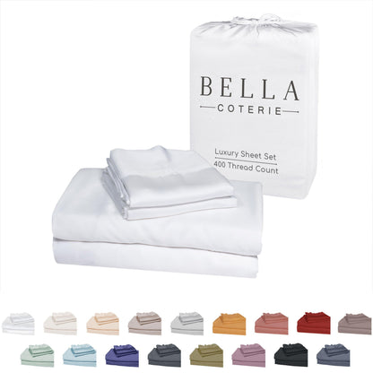 Bella Coterie Luxury Bamboo Viscose Queen Size Sheet Set | 100% Organically Grown | Ultra Soft | Cooling for Hot Sleepers | 18" Deep Pocket [White]