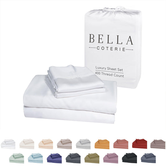 Bella Coterie Luxury Bamboo Viscose Queen Size Sheet Set | 100% Organically Grown | Ultra Soft | Cooling for Hot Sleepers | 18" Deep Pocket [White]