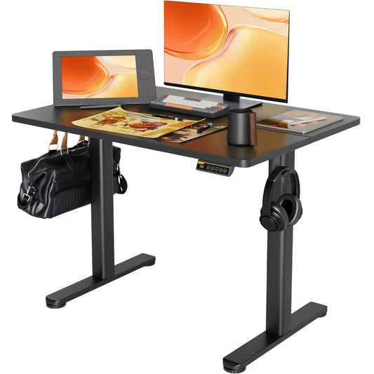 Claiks Electric Standing Desk, Adjustable Height Stand up Desk, 40x24 Inches Sit Stand Home Office Desk with Splice Board, Black Frame/Black Top