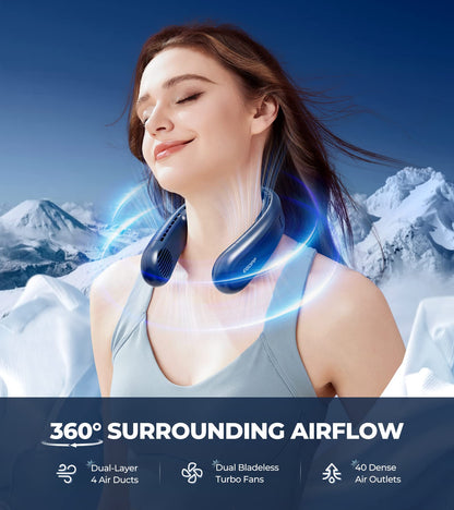 1S Cool Down 30°F Neck Fan with Double Semiconductor Coolers, 360° Surrounded Personal Fans Air Conditioner that Blow Cold Air, 8H lasting Portable Fan with 3 Speed, Gifts for Men Women Outdoor Travel