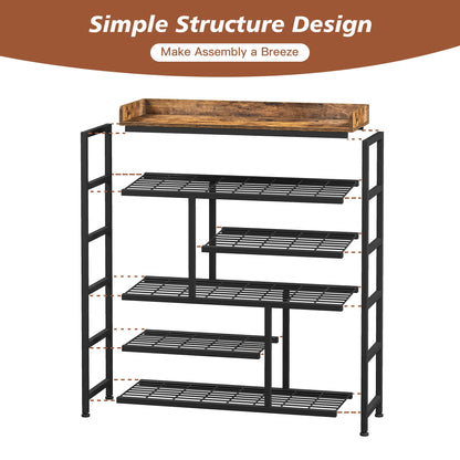 EnHomee Metal Shoe Rack for Entryway with Boots Storage for 22 Pairs Wood Shoes Rack Wooden Top and Side Pocket for Entry, Entrance, Hallway, Black