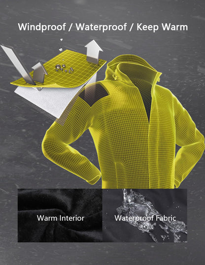 MAOYSSEN Men's Ski Jacket Warm Winter Snow Coat Waterproof Mountain Windbreaker Snowboarding Jacket Hooded for Hiking Traval