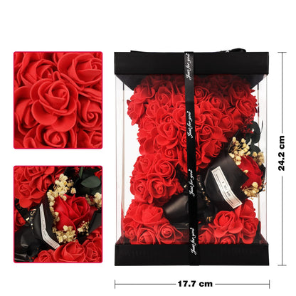 K KYMAKE Valentines Day Gifts for Her Rose Bear with Bouquet and I Love You Necklace in 100 Languages, Birthday Mother’s Day Anniversary Valentines Gifts for Women Girlfriend Mom Wife