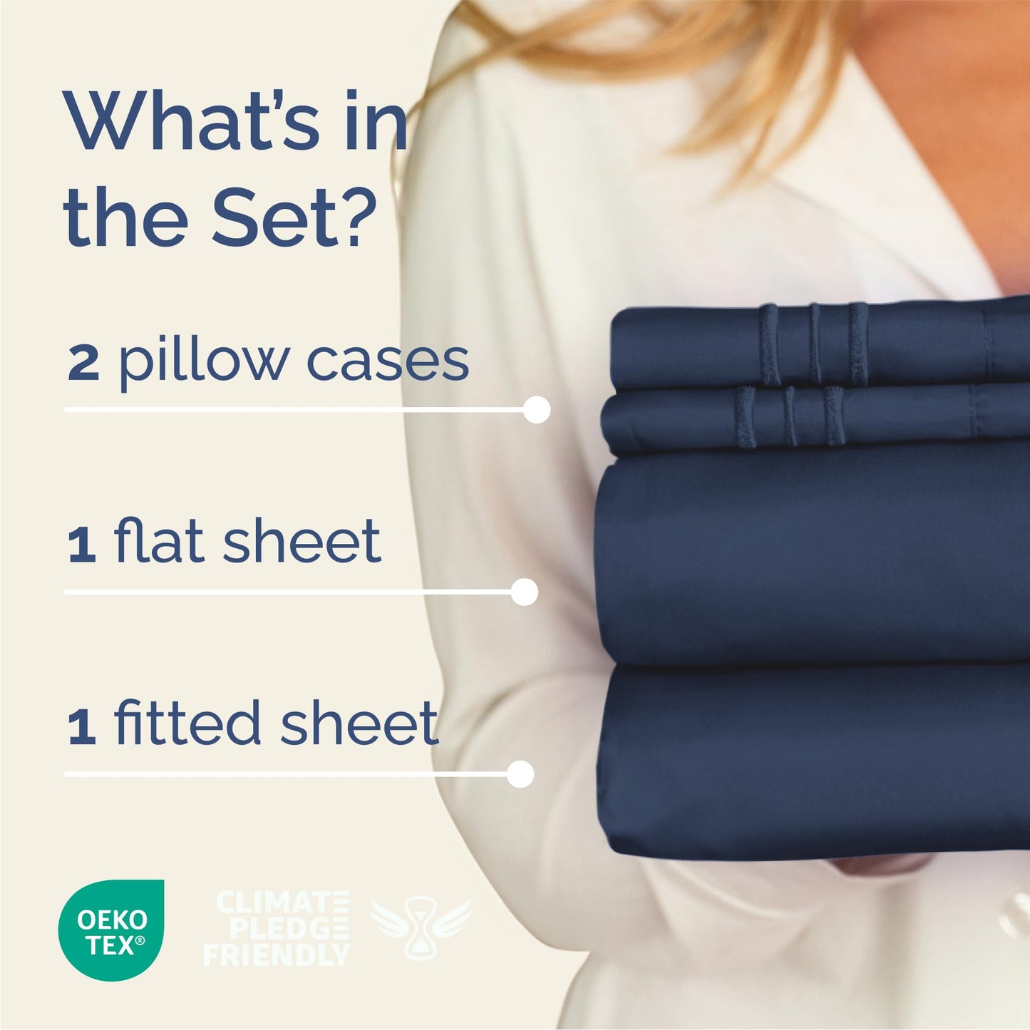 CGK Unlimited Queen Size 4 Piece Bed Sheet Set - Comfy Breathable & Cooling - Hotel Luxury Bed Sheets - Deep Pockets, Easy-Fit, Soft and Wrinkle Free - Navy Blue Oeko-Tex