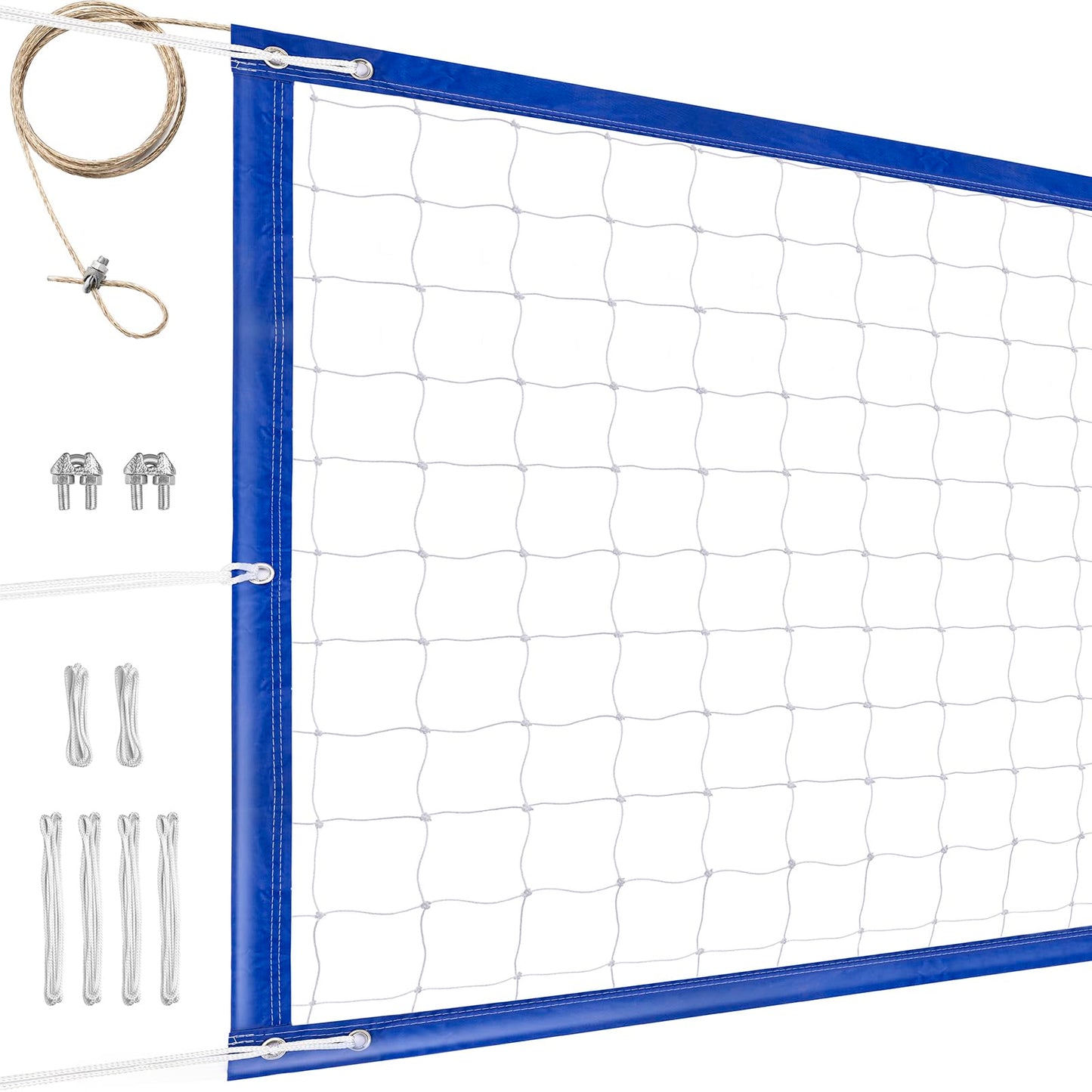 YUXUXU Professional Volleyball Net Outdoor Heavy Duty, All Weather Enhanced, Extended Stainless Steel Cable, Extra Thick Borders, for Indoor Outdoor Sports - Regulation 32x3FT, Blue (Net Only)