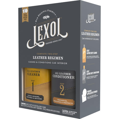 Lexol Leather Care Kit Conditioner and Cleaner, Use on Car Leather, Furniture, Shoes, Bags and Accessories, Trusted Leather Care Since 1933, Quick & Easy 2-Step Regimen, 16.9 oz Bottles Plus 2 Sponges,Black