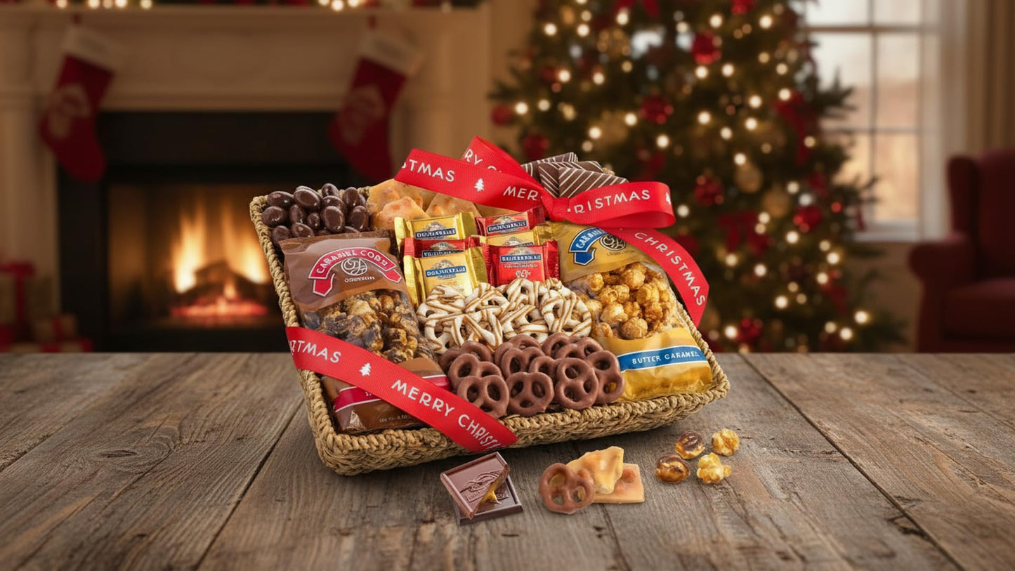 A Gift Inside Merry Christmas Chocolate Caramel and Crunch Grand Gift Basket