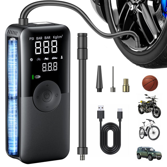 Tire Inflator Portable Air Compressor - Faster Inflation 150PSI & 20000mAh Cordless Portable Air Pump, Accurate Pressure LCD Display & Emergency Light for Car Tires, Motorcycle Tires & Bikes, Balls