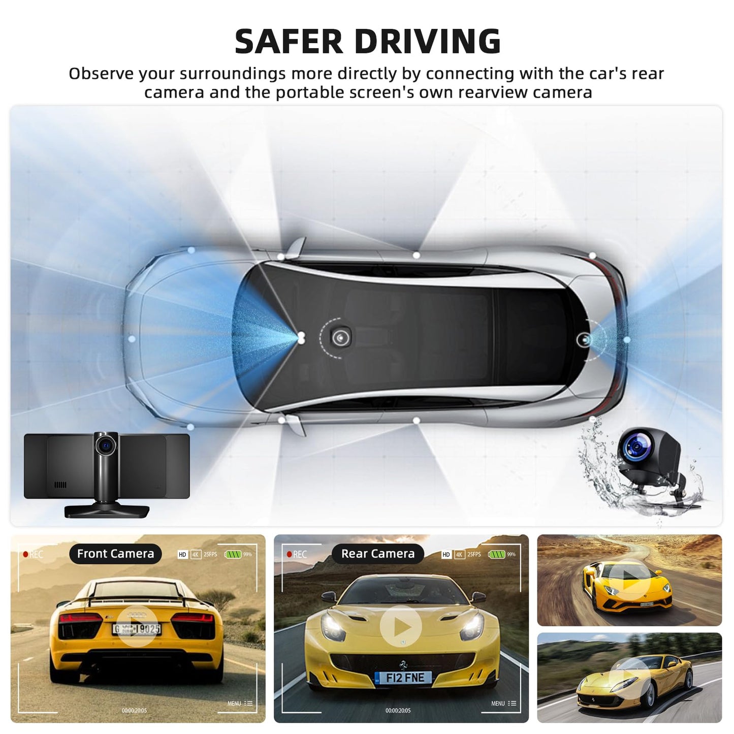 10.26 Inch Carplay Screen for Car, Portable CarPlay Screen with Wireless Carplay & Android Auto, 4K Dash Cam/1080P Backup Camera/GPS Navigation/Mirror Link/Bluetooth, Car Touch Screen with 64GB TF