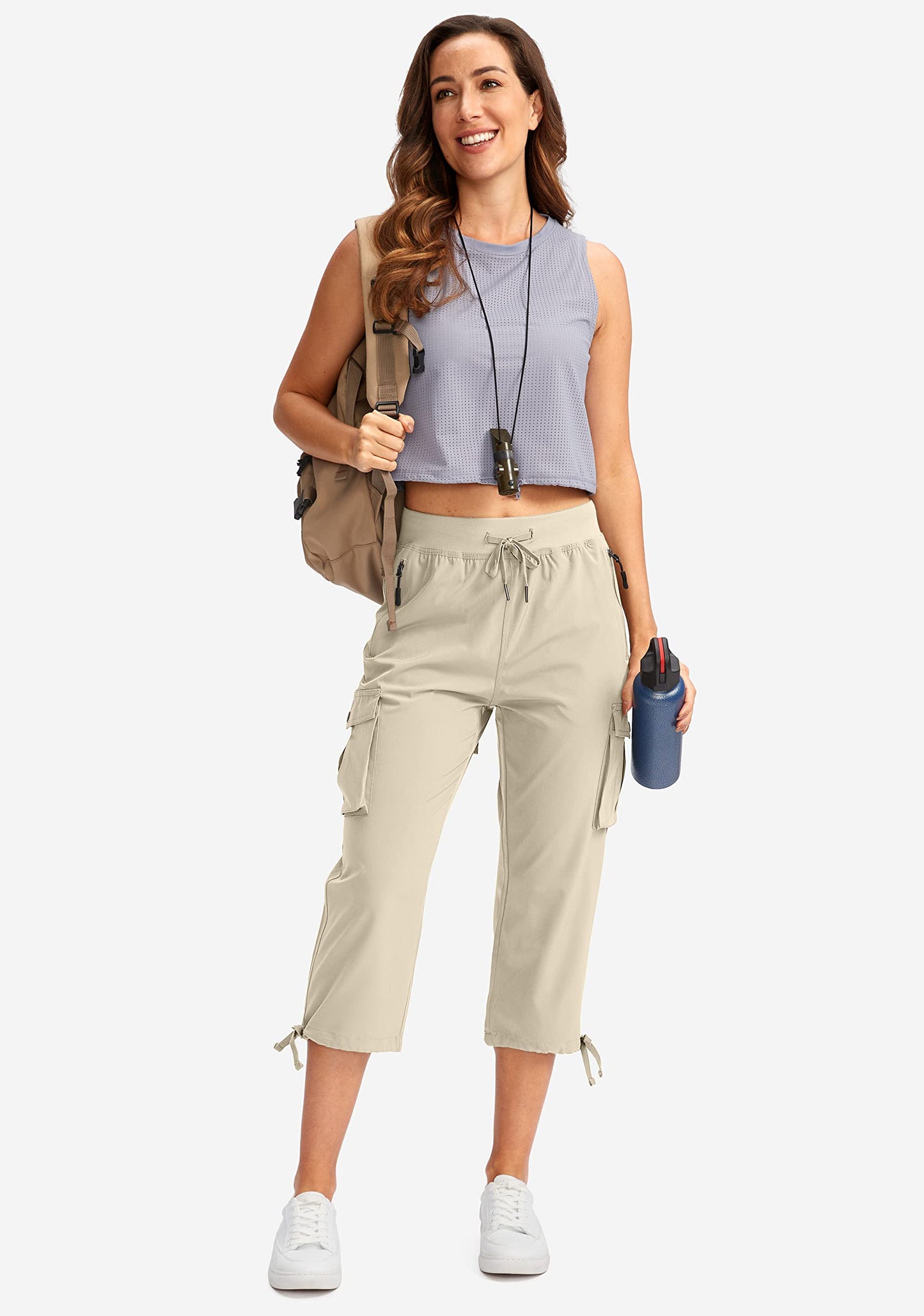 Soothfeel Women's Cargo Capris Pants with 6 Pockets Lightweight Quick Dry Travel Hiking Summer Pants for Women Casual (Khaki, M)