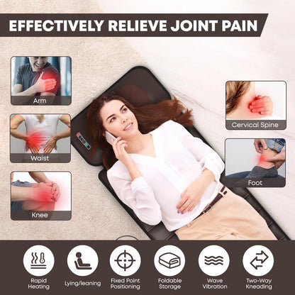 Full-Body-Massage-Mat, 10 Vibrating Motors, 9 Massage Modes and 4 Heating Settings, Movable Neck Massager Heat Back Massager, Massage Chair Full Body