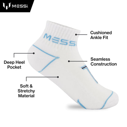 Messi Boys Lifestyle Ankle Socks, 6-Pack Kids Socks, Soft & Stretchy, Comfortable, White