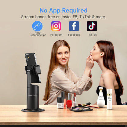 Auto Face Tracking Phone Holder, No App Required, 360° Rotation Face Body Phone Tracking Tripod Smart Shooting Camera Mount for Live Vlog Streaming Video, Rechargeable Battery-Black