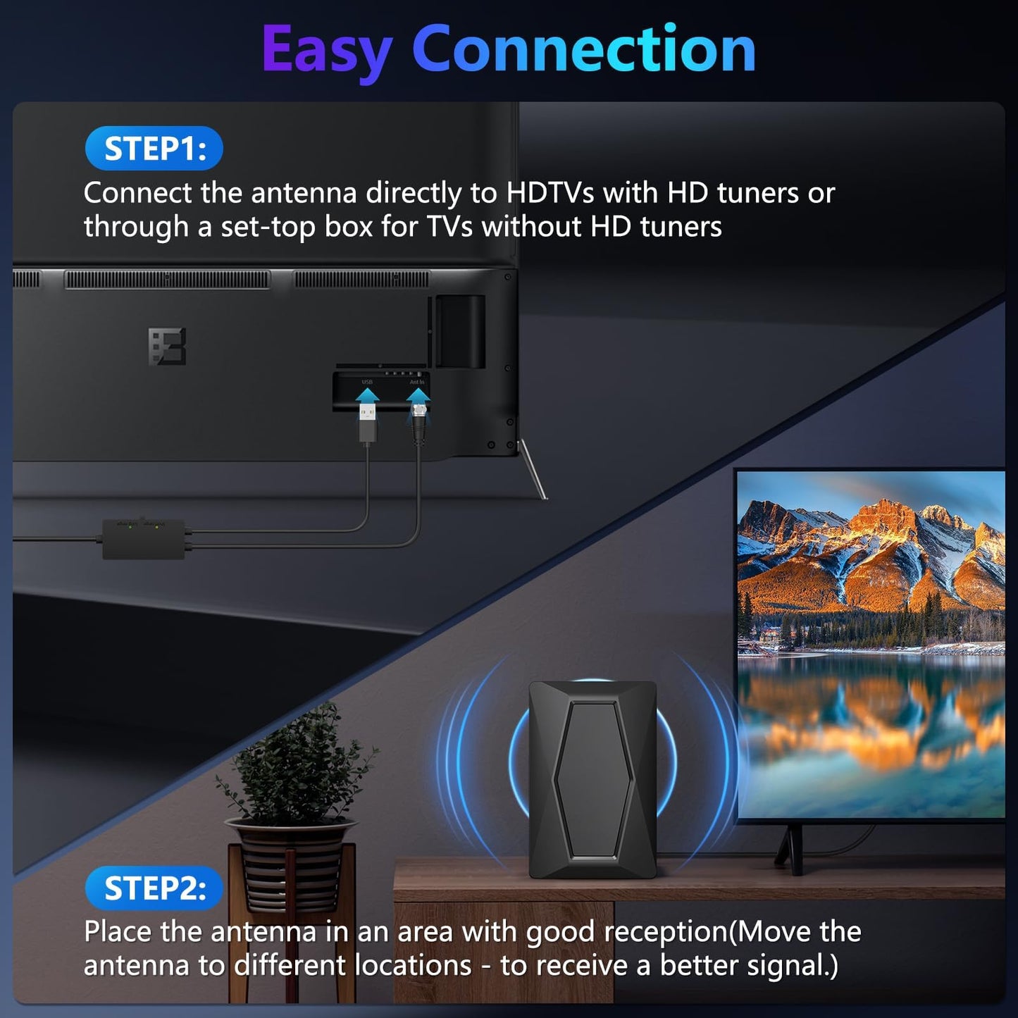 2025 TV Antenna Indoor Antenna for Smart TV Long Range Reception HD Digital Antenna Outdoor with Amplifier Signal Booster for Local Channels Supports 4K 1080p