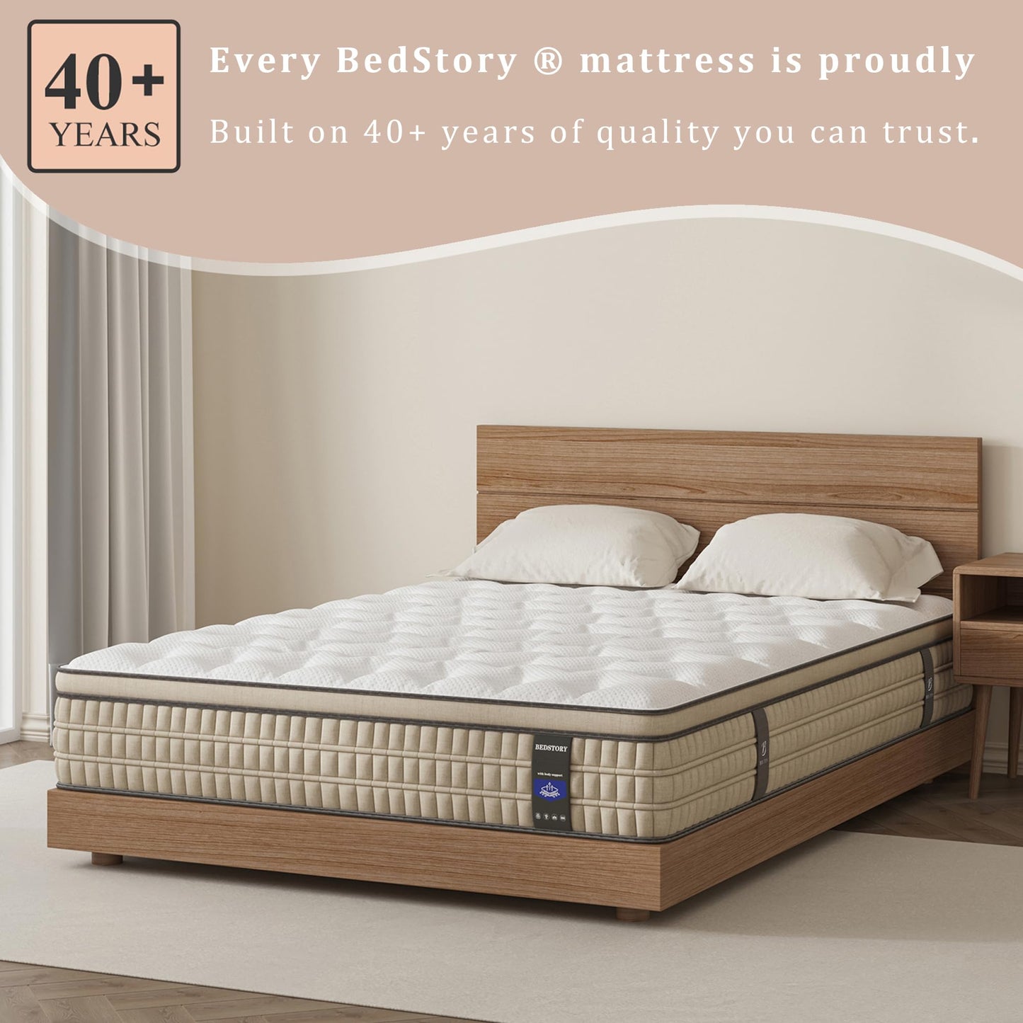BedStory Firm Queen Mattress 14 inch - Pain-Relieving Hybrid Mattress for Extra Lumbar & Hip Support - 365-Night Trial No Sagging Bed in a Box - No Odor, Fiberglass-Free, CertiPUR-US Certified