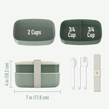 Bentgo Classic - Adult Bento Box, All-in-One Stackable Lunch Box Container with 3 Compartments, Plastic Utensils, and Nylon Sealing Strap, BPA Free Food Container (Khaki Green)