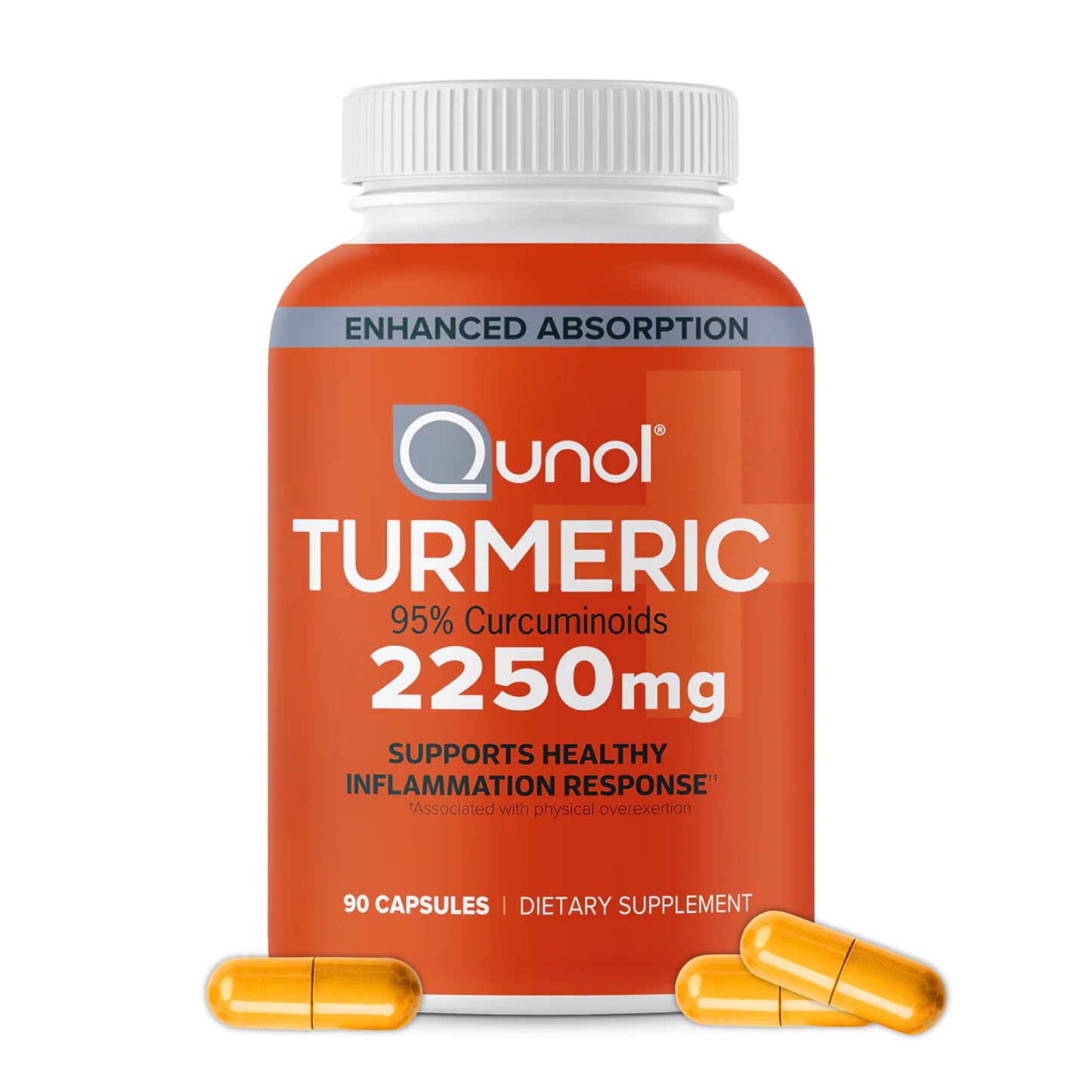 Qunol Turmeric Curcumin with Black Pepper, 2250mg Turmeric Extract with 95% Curcuminoids, Extra Strength Turmeric Supplement, Enhanced Absorption, Joint Support Supplement, 90 Vegetarian Capsules