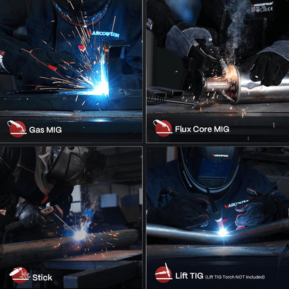 ARCCAPTAIN 165A MIG Welder 110V/220V, 2025 Newest [Large LED Display] 4 in 1 Gasless/Gas MIG/Lift TIG/Stick Welding Machine Multiprocess Welder Machine, IGBT Inverter Welder with Synergy, 2T/4T