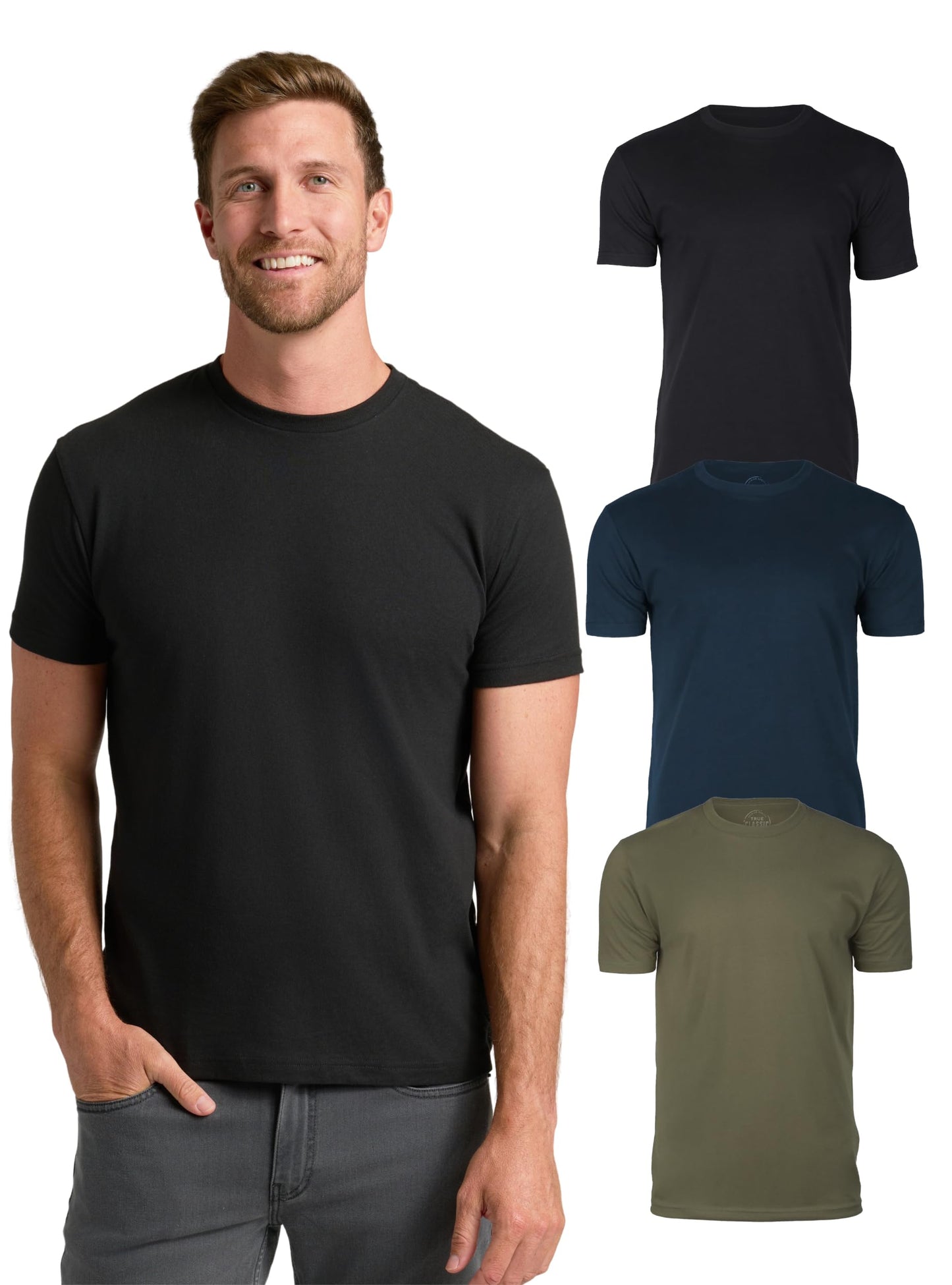 True Classic Mens T-Shirts – Short Sleeve Crew Neck T Shirts for Man, Cotton Blend Plain Novelty Men's T-Shirts, Pack of 3, Variety, M