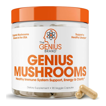 Genius Mushroom Supplement - Lions Mane, Cordyceps, Reishi - Brain Nootropic for Energy, Focus, Overall Wellness, & Immune Support - 90 Capsules