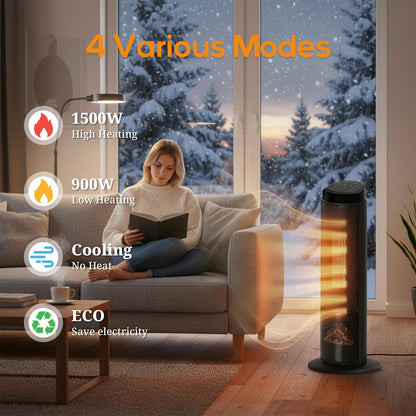23" Space Heater, 1500W Portable Heaters for Indoor Outdoor Use, Fast Heating with 70° Oscillation, Adjustable Thermostat Up to 95°F, Tip-Over Protection & 12H Timer for Bedroom, Office, Black