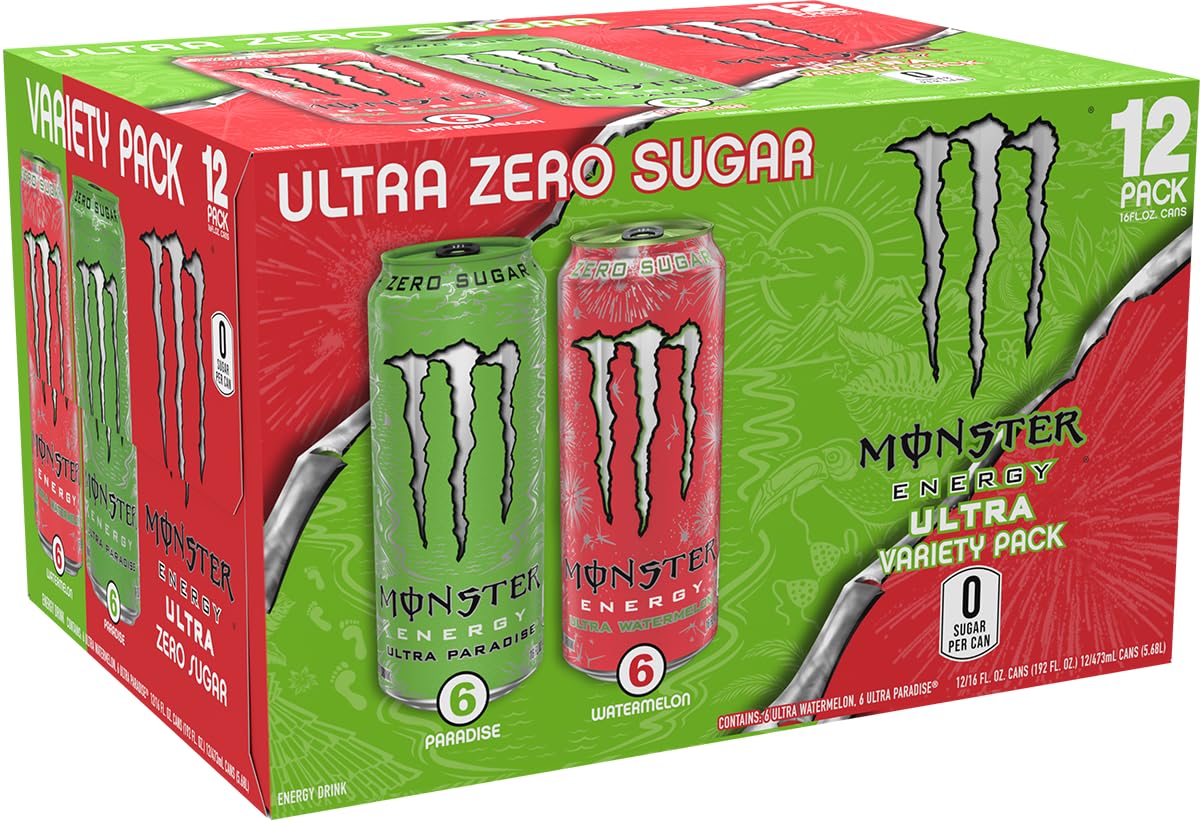 Monster Energy Drink Ultra Paradise and Ultra Watermelon, Variety Pack, 12 Pack - 12 pack, 16 fl oz cans