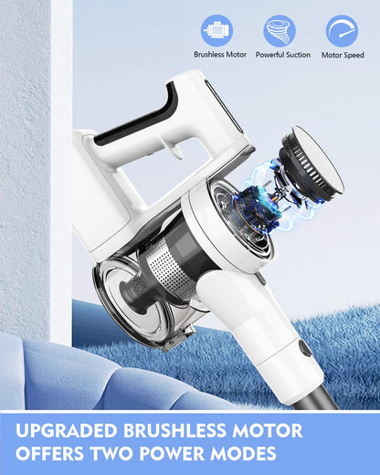 Comvtu Cordless Vacuums, 80,000PRM Powerful Motor Vacuum Cleaner and 2200mAH Rechargeable Battery up to 35 Mins Worktime, 2 Adjustable Modes, Detachable Parts, Wireless Stick Vacuum (Sliver White)