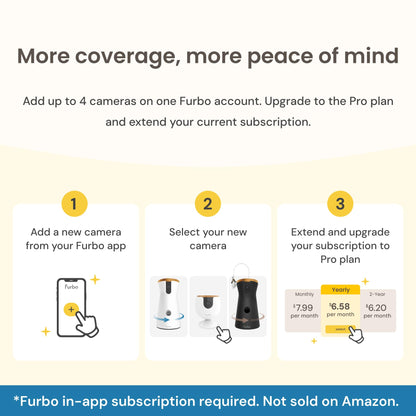 Furbo 360° Dog Camera + Nanny Bundle: Home Security & Dog Safety Alerts, Rotating Pet Treat Dispenser Camera with Speaker, Smart Home Indoor Cam w Phone App (Additional Subscription Required at Setup)