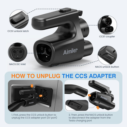 AIMILER NACS to CCS Electric Vehicle Adapter, 500 Amps / 1,000V Nacs to DC Adapter Compatible with Tesla V3/V4 Superchargers - Fast Charge CCS1 EVs [Check with Your Automaker for Compatibility], Black