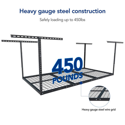 FLEXIMOUNTS 3x6 Overhead Garage Storage Adjustable Ceiling Rack 72" Length x 36" Width x 40" Height, 450lbs Weight Capacity, Black