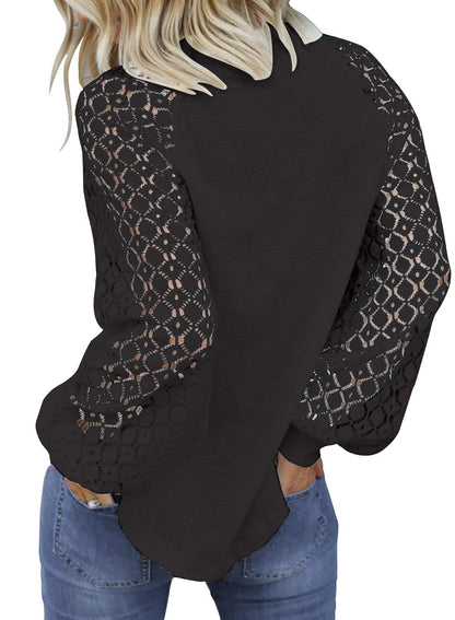 MIHOLL Women's Casual Sweet & Cute Loose Shirt Balloon Sleeve Blouse Top (Black, Small)