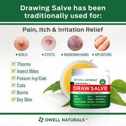 OWELL NATURALS Drawing Salve Ointment Fast Acting Formula for Skin, Splinters, Ingrown Hairs, Boils & Cyst, Bug Bites, bee Sting, Mosquito bite Itch, Poison Ivy (2 Pack)