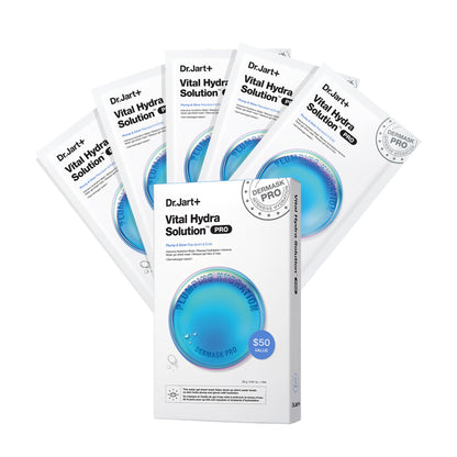 Dr.Jart+ Dermask Vital Hydra Solution Glow Korean Face Mask with Hyaluronic Acid for Glass Skin & Intense Hydration | Sheet Mask | Gifts for Women | Korean Skin Care, 5 Pack