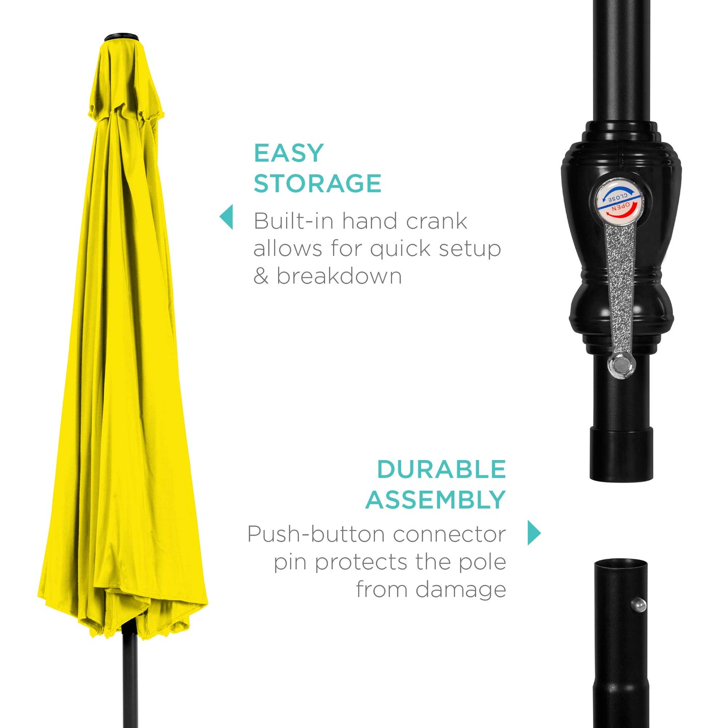 Best Choice Products 10ft Outdoor Table Compatible Steel Polyester Market Patio Umbrella w/Crank and Easy Push Button Tilt - Yellow