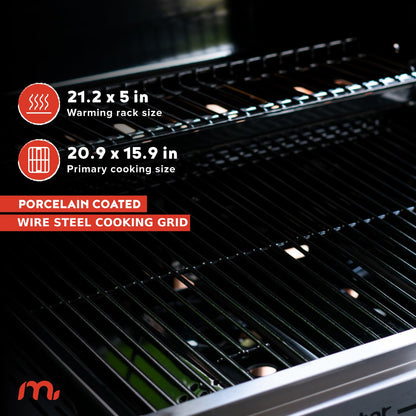 Megamaster 3-Burner Propane Gas Grill with Folding Side Tables, 30,000BTUs, 429.81 sq. in. Cooking Space, Stainless Steel Control Panel, Outdoor Kitchen Grill for BBQs, Patios, and More - 720-0988EA