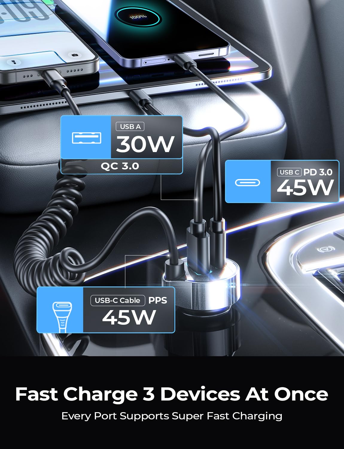 LISEN 90W for iPhone 17 16 15 Pro Max Car Charger USB C Fast Charge,Super Fast for iPhone 15 16 17 Pro Car Charger USB C Adapter for iPhone 17e 16 15 Pro Max Plus Air,Samsung Galaxy S26 Ultra, Android