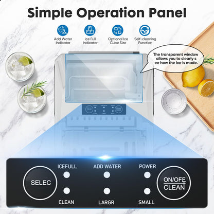 Sweetcrispy Countertop Ice Maker, Portable Ice Machine Self-Cleaning, 9 Cubes in 6 Mins, 26 lbs/24Hrs, 2 Sizes of Bullet Ice for Home Party Office