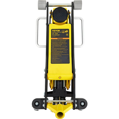 VEVOR 3 Ton Low Profile , Aluminum and Steel Racing Floor Jack with Dual Pistons Quick Lift Pump for Sport Utility Vehicle, Lifting Range 3-6/11"-19-11/16", yellow,black