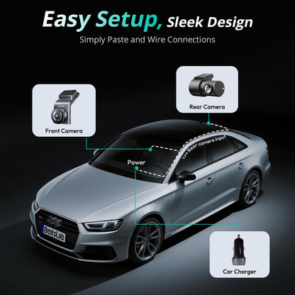 BOTSLAB 4K Dash Cam Front and Rear, STARVIS 2 Sensor, Voice Control, 64GB Card Included, 5GHz WiFi Dashcam Front and Rear Camera, Built in GPS, WDR Night Vision, 170°Wide Angle, 24H Parking Mode