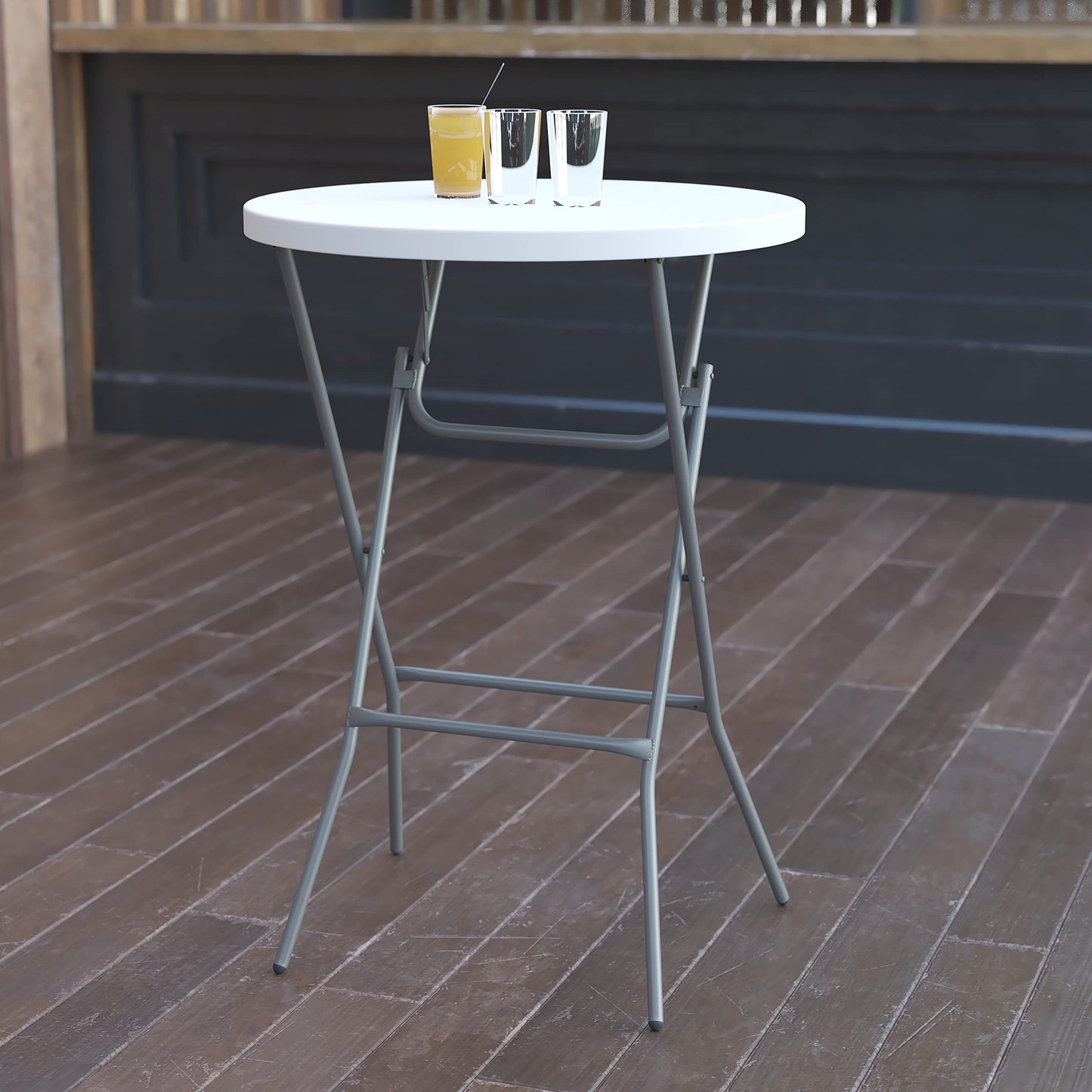 Flash Furniture 32" Round Folding Bar Height Tables for Parties and Commercial Events, Indoor/Outdoor Plastic Bar Height Folding Tables, Set of 4, White