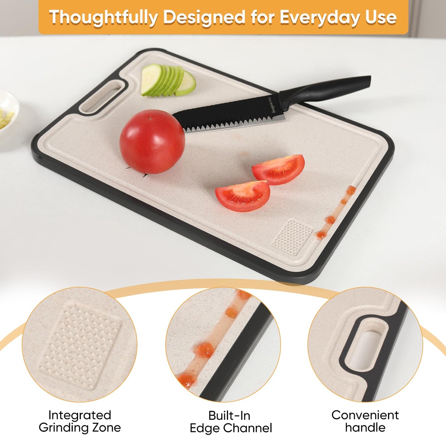 WEVYHFS SPORTS Titanium Cutting Board with Smooth Dual-Sided Surface, GR2 Titanium & Wheat Straw PP, Easy-Clean, Non-Slip, Dishwasher Safe, Large Cutting Board for Fruits, Vegetables & Meat