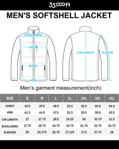 33,000ft Men's Lightweight Softshell Jacket Warm Fleece Lined Windbreaker Waterproof Soft Shell for Outdoor Hiking